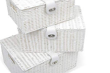 Load image into Gallery viewer, Arpan Set of 3 Resin Woven Storage Basket Box with Lid & Lock (White)