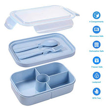Load image into Gallery viewer, Bento Box Kids Lunch Containers for Kids with 4 Compartments Kids Bento Lunch Box Microwave Safe (Flatware Included,Light Blue)