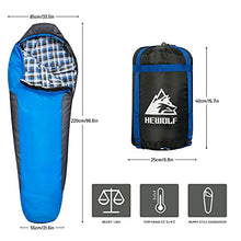 Load image into Gallery viewer, HEWOLF Mummy Sleeping Bags for Adults 3-4 Seasons Winter Warm Flannel Sleeping Bags Large Single Camping Sleeping Bag for Women Men Outdoor Hiking Backpacking Camping 1.8KG 5℃ to 15℃