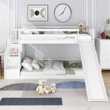 Load image into Gallery viewer, DYKK Bunk Bed with Stairs and Slide, Mid Sleeper Storage Drawer, Solid Pine Wood Frame Double Cabin Beds for Kids Toddler Children Girls, Loft Office School Dorm Home, 90x190cm - White