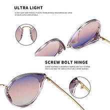 Load image into Gallery viewer, SUNGAIT Women’s Oversized Cat Eye Polarized Sunglasses Vintage UV Protection Sunglasses -SGT969 (Transparent Grey Frame/Purple Gradient Lens)