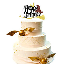 Load image into Gallery viewer, Blumomon 1Pc Glitter Black Magical Wizard Inspired Cake Topper Happy Birthday Cake Topper Pick for Magic Theme Party Supplies