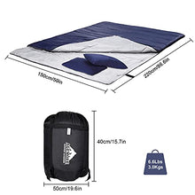 Load image into Gallery viewer, Double Sleeping Bag,Queen Size 2 Person Sleeping Bag For Camping, Backpacking Or Hiking. Waterproof And Lightweight Sleeping Bag With 2 Pillows, Great For Adults And Children Outdoor Activities (Blue)