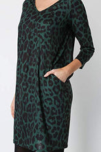 Load image into Gallery viewer, Roman Originals Women Animal Print Dress with Pockets Ladies Leopard Tunic Shift Jersey Stretchy Slouch Office Smock Smart Loose Cocoon Oversized Fit Party Casual V Neck UK - Green & Black - Size 12
