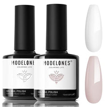 Load image into Gallery viewer, Modelones White & Nude Gel Nail Polishes, 2Pcs 15ml White Gel Nail Polish Set Soft off UV LED Gel Polish Long Lasting & Easy to Apply Nail Gel Manicure Ideal for Salon Studios & Home Use