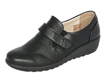 Load image into Gallery viewer, Cushion Walk EEE Wide Fitting Women's Ladies Lightweight Black Leather-Lined Touch Fastening Low Wedge Shoes, Casual Work Office Comfort Shoes (Black, 6)