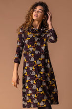 Load image into Gallery viewer, Roman Originals Women Cowl Neck Dress - Ladies Button Detail Shift Work Office Day Autumn Winter Knee Length Casual 3/4 Full Length Sleeve Round High Warm Neckline Dresses - Chocolate - Size 12