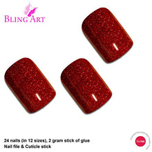 Load image into Gallery viewer, Bling Art False Nails French Manicure Red Gel Glitter Glossy Medium Tips UK