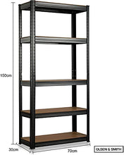 Load image into Gallery viewer, Heavy Duty 5 Tier Steel & Wood Garage Shelving Unit 150cm x 70cm x 30cm Racking Utility Shelves Units For Storage For Home Workshop Shed Office Black