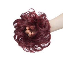 Load image into Gallery viewer, 1 PCS Messy Bun Hair Extension Scrunchies Messy Bun Hair Piece for Women Curly Wavy Scrunchy Updo Bun Extensions Plum Red