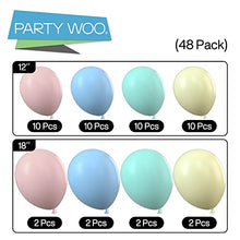 Load image into Gallery viewer, PartyWoo Pastel Balloons, 48 pcs Pastel Yellow Balloons, Pastel Pink Balloons, Pastel Blue Balloons, Mint Balloons, Balloons Pastel for Rainbow Birthday Decorations, 8 Jumbo Pastel Balloons Included