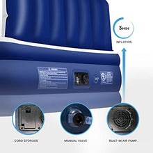 Load image into Gallery viewer, Get Fit Air Bed With Built In Electric Pump - Premium King Airbed - Quick Blow Up Bed With Headboard, 2 Free Inflatable Pillows - Elevated Inflatable Air Mattress For Outdoor, Camping - Navy/White