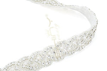 Load image into Gallery viewer, ShinyBeauty Wedding Sash Belts for Women Diamante Crystal Rhinestone Applique Silver 2.5cm Wide by 1 Yard (92cm) Long Crystal and Rhinestone Flower Bridal Dress Belts DIY Wedding Dress