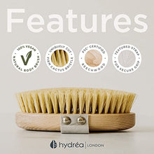 Load image into Gallery viewer, Hydrea London Body Brush - Exfoliating Dry Scrubber, Cellulite Remover, & Skin Exfoliator, Helps Improve Lymphatic Flow - 100% Vegan, FSC® Certified Beechwood, & Natural, Soft Cactus Bristle