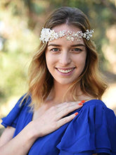 Load image into Gallery viewer, SWEETV Ivory Flower Wedding Headband-Silver Headpiece Hair Vine for Brides, Bridesmaid Birdal Hair Accessories