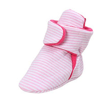 Load image into Gallery viewer, LACOFIA Newborn Baby Boys Girls Anti-Slip Soft Sole Slipper Booties Infant Winter Crib Sock Shoes Pink Stripe 0-6 Months