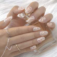 Load image into Gallery viewer, Sethexy Ballerina Abstract False Nails French Fake Nails Line Art Stick on Nails Pink Acrylic Full Cover Press on Nails 24pcs for Women and Girls