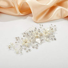 Load image into Gallery viewer, SWEETV Wedding Hair Comb Silver Pearl Flower Bridal Clip Hair Accessories for Bride Women