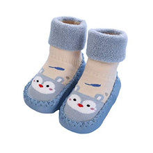 Load image into Gallery viewer, Gavena 2 Pairs of Baby Boy Slipper Socks Indoor Toddler Girls Slippers Combed Cotton Fluffy Newborn Boys Warm Soft Sole Anti-Slip Baby Kids Slip On Socks Shoes, Blue/Grey, 0-6 Months