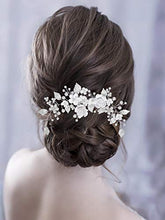 Load image into Gallery viewer, Flower Bride Wedding Hair Vine Silver Pearl Hair Accessories Bridal Headband Headpiece for Women and Girls