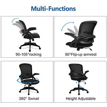 Load image into Gallery viewer, COMHOMA Desk Chair Office Chairs 90° Flip-up Armrest Ergonomic Computer Chair Lumbar Support Height Adjustable 360° Swivel Rocking Function Mesh Back Seat For Home Office - Black