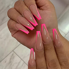 Load image into Gallery viewer, Brishow Coffin False Nails Pink Long Fake Nails Acrylic Ballerina Press on Nails Full Cover Stick on Nails 24pcs for Women and Girls