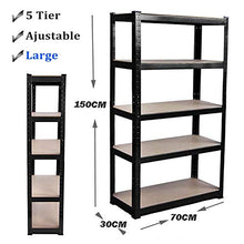 Load image into Gallery viewer, 5 Tier Racking Shelf Heavy Duty Garage Shelving Storage Shelves Unit for Workshop/Shed/Office/Garage, 150x70x30cm Black, 5 Year Warranty