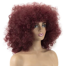 Load image into Gallery viewer, ZeniRuec Loose Curly Wigs for Black Women Afro Curly Wig for Women Fluffy Curly with Bangs Big Bouncy Bob Daily Party Synthetic wigs Wine red