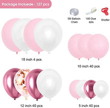 Load image into Gallery viewer, 127 Pcs Balloon Garland Kit, Pink White Latex Balloon Arch Kit with Gold Confetti Balloon, Party Balloon Decorations for Wedding Baby Shower Birthday Anniversary Festival Party Decorations