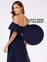Load image into Gallery viewer, Ever-Pretty Women's Off The Shoulder Elegant Empire Waist A-Line Chiffon Long Party Dresses with Thigh High Slit Navy Blue 18UK