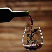 Load image into Gallery viewer, Mr. Right and Mrs. Always Right Wine Glasses Set, Stemless Wine Glass Gifts, Wedding Gift for Couple, Anniversary Presents, for Bride and Groom