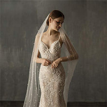 Load image into Gallery viewer, Pearl Wedding Veil for Bride Long Bridal Veil with Beading Comb Cathedral Length (White,300cm)