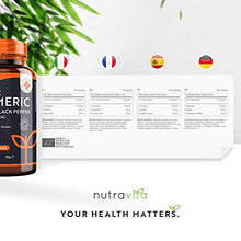 Load image into Gallery viewer, Organic Turmeric 1440mg (High Strength) with Black Pepper & Ginger - 180 Vegan Turmeric Capsules (3 Month Supply) – Organic Turmeric with Active Ingredient Curcumin - Made in The UK by Nutravita