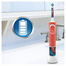 Load image into Gallery viewer, Oral-B Kids Electric Toothbrush, 1 Toothbrush Head, x4 Spiderman Stickers, 2 Modes with Kid-Friendly Sensitive Mode, For Ages 3+, 2 Pin UK Plug, Red