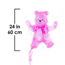 Load image into Gallery viewer, LavaRose Baby shower decorations baby birthday balloons christening decorations with inflatable teddy inside and ribbon. 24 inch balloon Choose boy or girl (Baby Pink)