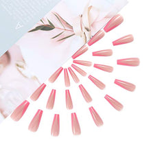 Load image into Gallery viewer, Brishow Coffin False Nails Pink Long Fake Nails Acrylic Ballerina Press on Nails Full Cover Stick on Nails 24pcs for Women and Girls