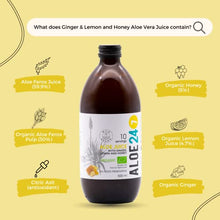 Load image into Gallery viewer, Aloe 24/7 Organic Aloe Vera Juice | Made with Wild Grown Aloe Ferox Leaf Extract | Ginger-Lemon-Honey | 100% Natural Synthetic Additives Free in GLASS BOTTLE | For Healthy Indigestion | 500 ml