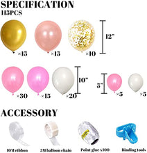 Load image into Gallery viewer, Rose Gold Balloon Arch Kit, 115 Packs Balloon Garland Kit, Rosegold and Pink Birthday Party Decoration for Girls Women Men Wedding Bridal Engagement Baby Shower