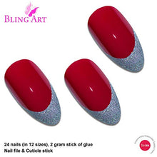 Load image into Gallery viewer, Bling Art Almond False Nails Fake Stiletto Red 4 Danger Glitter 24 Long Tip Glue