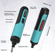 Load image into Gallery viewer, Electric Cordless Screwdriver Set Kiprim 4V Rechargeable Adjustable Torque Electric Screwdriver Gun with 33 Magnetic Bits Set (2 Drill Bits Included),Dual Flashlights,Carrying Box,Type C Cable