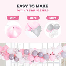 Load image into Gallery viewer, PartyBro Balloon Arch & Garland Kit | Pink, White, Grey, & Silver Balloons | Incl. Tying Tool, Balloon Tape, & Glue Dots | Decoration for Baby Showers, Birthdays, or Christenings for Girls & Women