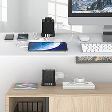Load image into Gallery viewer, Cube Extension Lead with USB Slots, 5 Way Plug Extension with 4 USB(3.1A), KEPLUG Black Multi Plug Power Strip 2m Extension Cable,3250W/13A UK Power Socket Extension Cord for Desk Home Office Travel