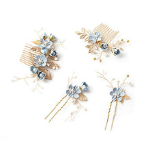 Load image into Gallery viewer, NUOBESTY Wedding Hair Comb, Wedding Hairpins Set Decorative Pearl Comb, Flower Bridal Hair Pins Set, Hair Accessories for Brides Girls 4PCS (Blue)