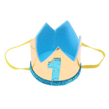 Load image into Gallery viewer, STOBOK Birthday Crown Hat Baby Birthday 1 Year Old Crown Glitter Party Hats Boy Girl Birthday Party Decoration Headdress (Sky Blue)