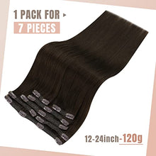 Load image into Gallery viewer, Fshine Clip in Human Hair Extensions 45cm 120g Real Human Hair 7 Pcs Dark Brown Hair Extensions Clip in Human Hair Remy Clip in Hair Extensions Real Human Hair Clip Ins 18-Inch