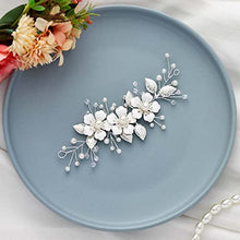 Load image into Gallery viewer, Vakkery Bride Flower Wedding Hair Vines Silver Pearl Hair Piece Bridal Hair Accessories for Women and Girls