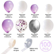 Load image into Gallery viewer, Balloon Arch Kit Pastel Purple White Silver Confetti Helium Latex Balloons Garland Pack 102 pcs with 16ft Tape Stripe & Glue Dots for Girls Wedding Birthday Baby Shower Graduation Party Decorations