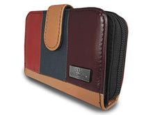 Load image into Gallery viewer, Real Leather Purse RFID and NFC Blocking with 2 Zipped Coin Sections, 5 Coin Trays, 6 Credit Debit Cards Spaces Slots 14cm x10 x3 QL841M