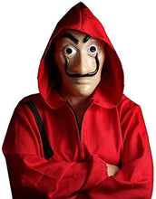Load image into Gallery viewer, LADIES ADULTS UNISEX BANK ROBBER FANCY DRESS COSTUME. RED JUMP SUIT WITH HOOD COSTUME + SALVADOR DALI MASK. TV SHOW FANCY DRESS. SIZE: SMALL