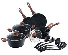 Load image into Gallery viewer, Kitchen Academy 15 Pieces Nonstick Granite-Coated Cookware Set, Non-Stick Induction Pot Pan Set, Includes Lids, Frying and Pans Accessories - Aluminium Hammered Black